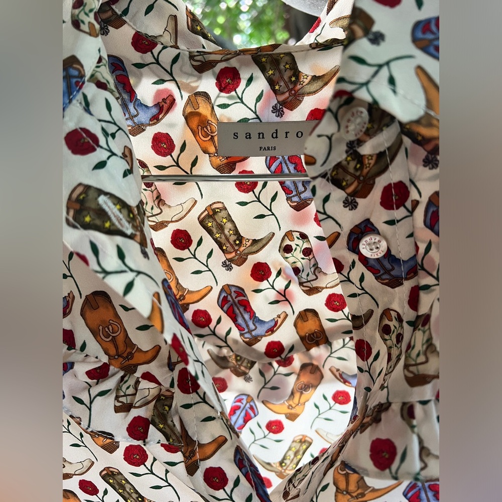 Like New Sandro Blouse Size 1 - Cowboy boot print